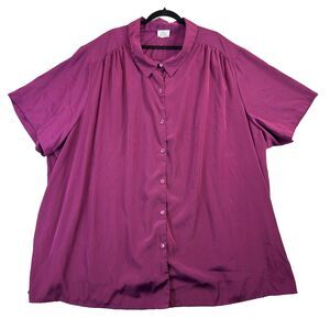 Only Necessities Shirt Womens 5X Purple Plus Size Button Up Short Sleeve Career